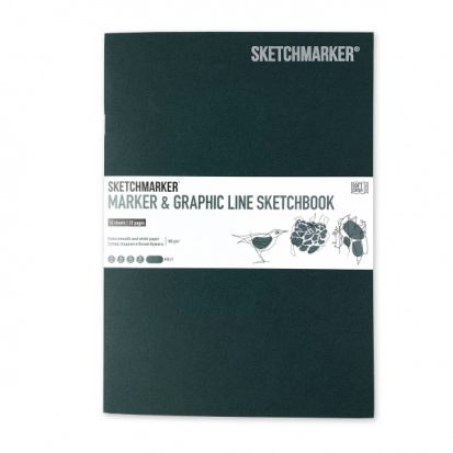 Скетчбук "Marker&Graphic line" 180г/м2, 17х25см, 16л мягкая обложка, цвет зеленый